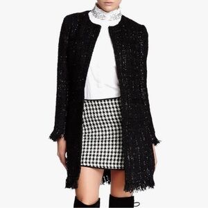 NEW Vertigo Paris Tweed Fringe Boucle Wool Blend Coat Hook Eye Closure {$360} Sm